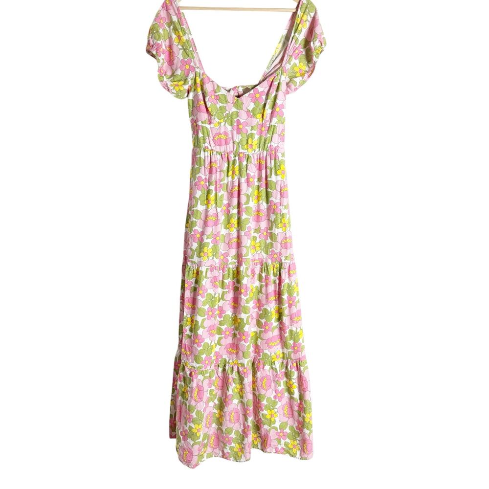 Show Me Your MuMu Cathy Pink Retro Floral Sweetheart Tie Back Puff Maxi Dress M - Picture 5 of 16